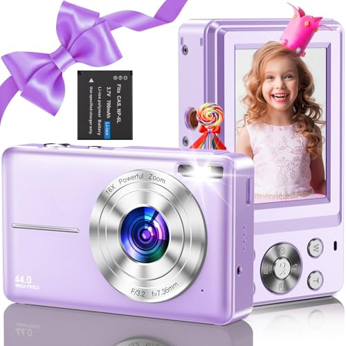 Digital Camera, Vlogging Camera Rechargeable Digital Cameras FHD 1080P 44MP Compact Camera with 16X Digital Zoom, Portable Mini Camera with 1 Battery for Teens,Kids,Beginners(Black)