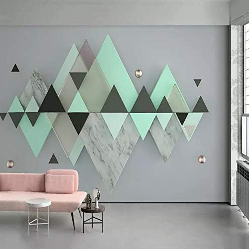 XLMING Triangle Géométrique Abstrait Vert Menthe Murale Papier Peint 3D Salle de Séjour Chambre à Coucher Maison Mural Enfant-150cm×105cm