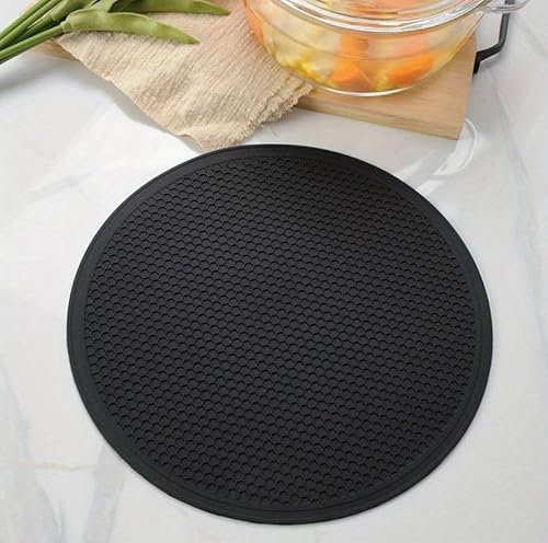 Blue Omnia ® - Pfannenuntersetzer - Schwarz - Hitzebeständig - rutschfest - Abtropfhilfe - Topflappen - Rund - Schutzmatte - Wärmeisolierende Tischsets - Pfannenuntersetzer