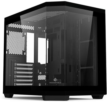 Rockstable Stonecliff Computer Case ATX, mATX, ITX 180° Glas Panorama | Unterstützt Mainboards mit hinteren Anschlüssen