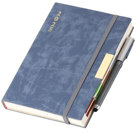 Terminplaner 2025, A5, Seite pro Tag, Terminplaner 2025 von Januar bis Dezember, Ganzjahresplaner 2025, Hardcover-Tagesplaner mit bunten monatlichen Registern, Stift (Blau)