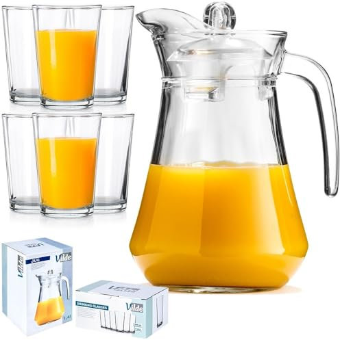 Caraffa in vetro con coperchio 1,4 l + bicchieri 6 pezzi 200 ml