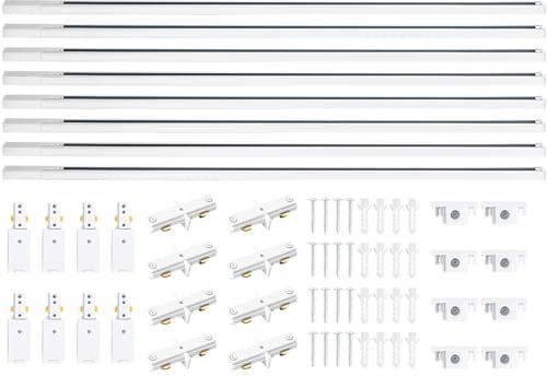 LRAEMXG 26FT H Track Lighting Rails White, H Type Track Lighting Rails Kit with End Caps and Live End Feed Connector, Track Lighting Kit Compatible with 3-Wire Single Circuit H Style Track System