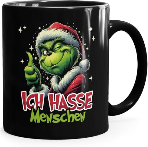 MoonWorksTasse Weihnachten Grinch Ich mag keine Menschen XMAS Lustig Geschenkidee schwarz standard
