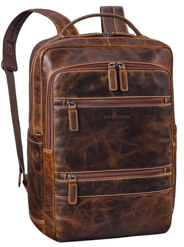 STILORD Torben 15-16 Zoll Laptop-Rucksack Leder Groß - Echt-Leder-Rucksack mit vielen Fächern - Als stylisher Arbeitsrucksack Herren & Damen mit Trolley-Halterung Farbe:luino - braun