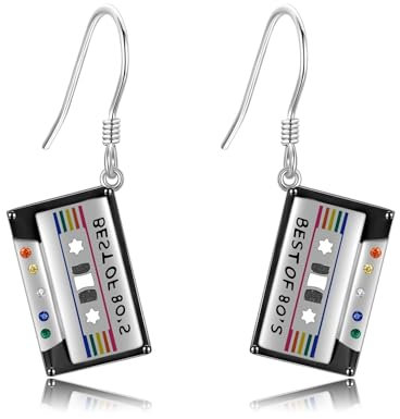 Cassette Tape Ohrringe 925 Sterling Silber 80er Jahre Ohrringe für Frauen Neon Drop Dangle Earrings 80er Jahre Schmuck Geschenke für Frauen Musik Festival
