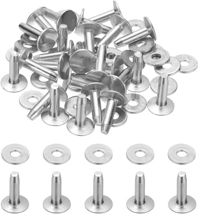 PATIKIL 100 Paar Leder Nieten Set, 9 x 3.3 x 12mm Silber Nietenzange Set Kleidung, Hohlnieten für Leder, Ledernieten, Ledernietenset, Hohlnieten Niete für DIY Gürtel Taschen Schuhe