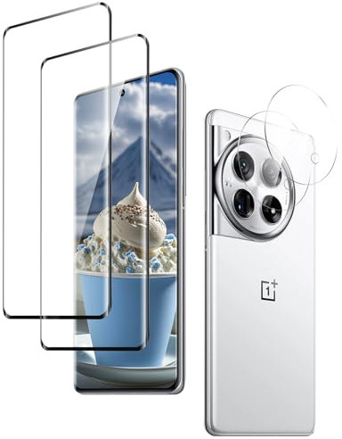 uShield Screen Protector for OnePlus 12, Tempered Glass Protective Film, Scratch Resistance, Full Coverage, 9H Hardness, 2 Pack Screen Protector + 2 Pack Camera Lens Protector
