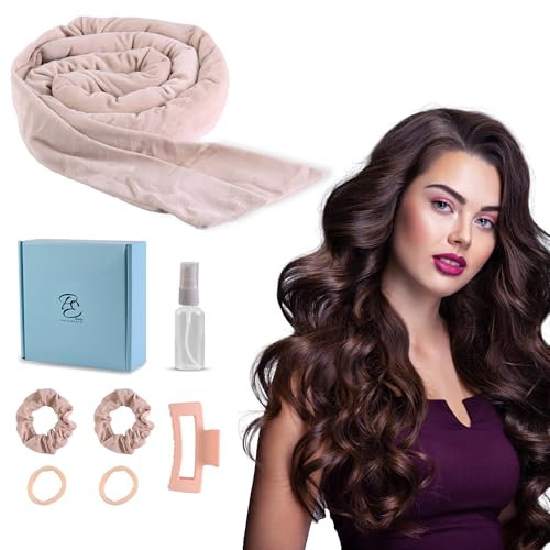 PURESSENSE Beauty Lockenwickler über Nacht für Locken ohne Hitze – Heatless Curls Band – Haarnudel Set für hitzefreie Overnight Curls & Blowout Hair – Lockenband für grosse Locken (Beige, 155 cm)