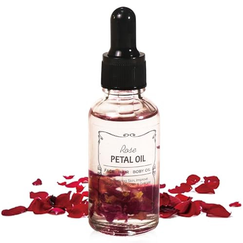 Huile de Rose aux Pétales de Fleurs Graines de Tournesol et Olive Naturelle Huile de Massage Pour les Cheveux, le Visage, le Corps, les Ongle et la Peau, Hydratante et Nourrissante, Sans Parabens 30ml
