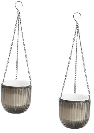 Meicynhoger Lot de 2 Pots de Fleurs Suspendus Vintage,16.5cm Jardinieres Balcon - Pot Auto Arrosant Transparent avec Crochets pour Intérieur Extérieur, Table, Mur,Terrasse et Jardi Gris