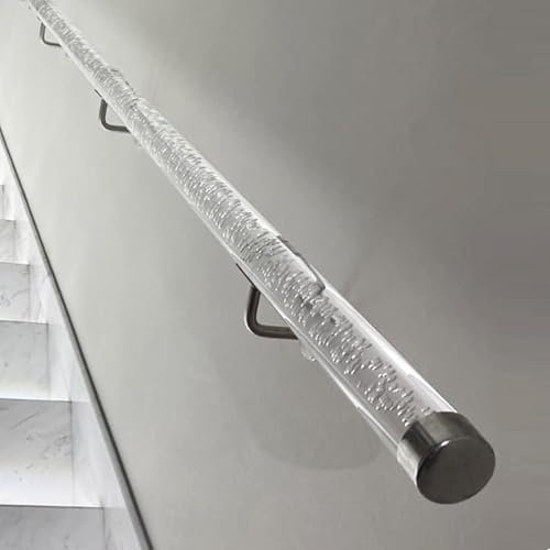 Corrimano per scale in acrilico trasparente, 30 cm, antiscivolo, corrimano in vetro per scale interne, montaggio a parete con staffe oro/argento, lunghezza 210 cm