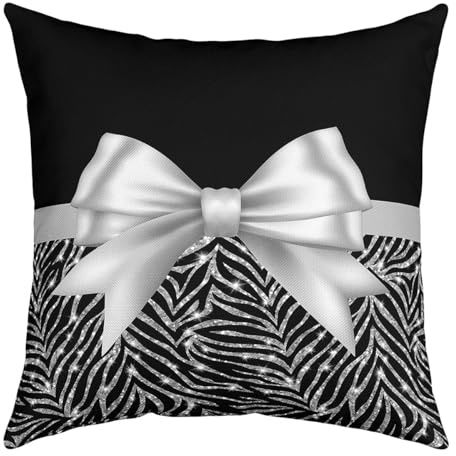 Kopfkissenbezug Silber Glitzer Silber Schleife Pastell Schwarz 2Er Set Polyester Kissenhüllen Für Kissen Sessel Heimdekoration