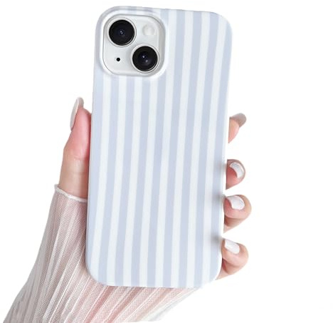 SmoBea for iPhone 13 Case Cute Striped Phone Case Soft TPU Slim Shockproof Phone Cover for Women Girls Beautiful and Stylish, Blue and White