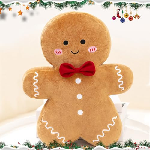 KUWUNG Coussin Décoratif Pain d'Épices de Noël, Peluche Douillette, 17 cm, pour Salon, Lit, Voiture