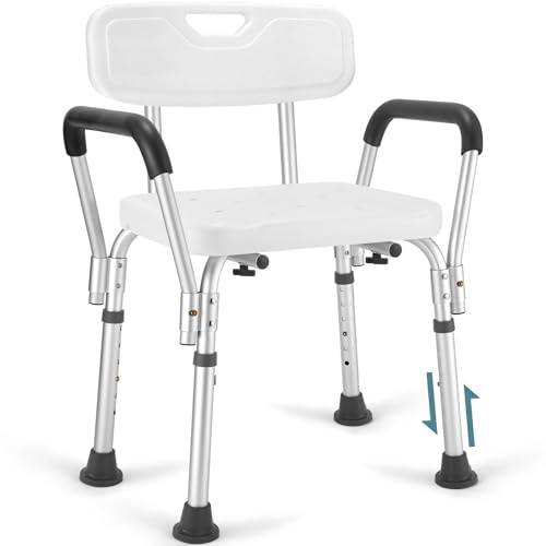 Duschstuhl für Senioren und Behinderte, mit gepolsterten Armlehnen und Rückenlehne, höhenverstellbarer Duschsitz, einfach zu montieren, robuste Duschstühle für Innendusche, Handicap