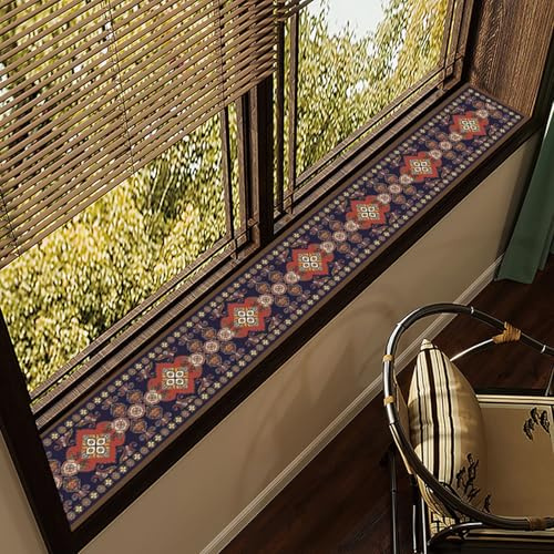 Fensterbank-Schutz-Matte Innen mit Muster, 10-40 cm Breite Fenster Matte aus PVC-Leder für Balkone Erkerfenster, Wasserdichte Schutzunterlage Fensterbankabdeckung(F,160x25cm(63.0x9.8in))