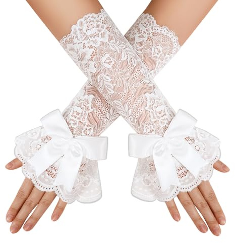 Avidlove Women Fingerless Lace Gloves Ruffle Bow Lolita Gloves Cute Costume