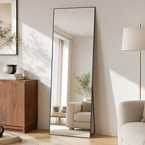 Antok 147x46cm Ganzkörperspiegel, Rechteckiger Standspiegel, Rahmen aus Aluminiumlegierung, Bruchsicheres Glas, Bodenspiegel für Wohnzimmer, Ankleide, Lehnende, Wandmontage, Schwaz