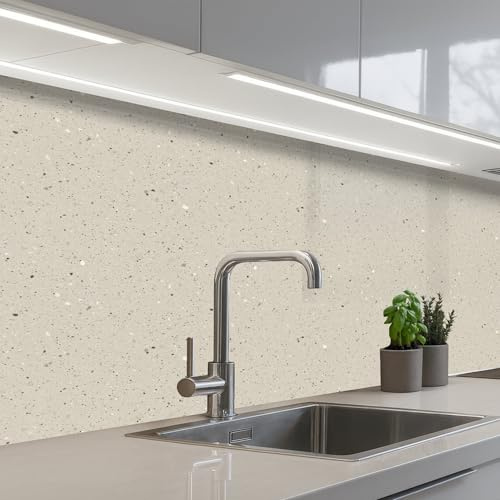 KitchenYeah© Küchenrückwand Selbstklebende Kitchen Wall Protector Küchen | 80x200 cm - Rückenwand Küchenfronten Küchenrückwände Küche Wand Hellbeige - Terrazzo - Grau