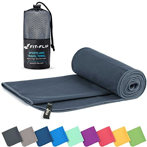 Fit-Flip Mikrofaser Handtuch - kompakte Microfaser Handtücher - ideal als Sporthandtuch, Reisehandtuch, Strandtuch - schnelltrocknend und leicht - Badetuch groß (50x100cm, Dunkelgrau)