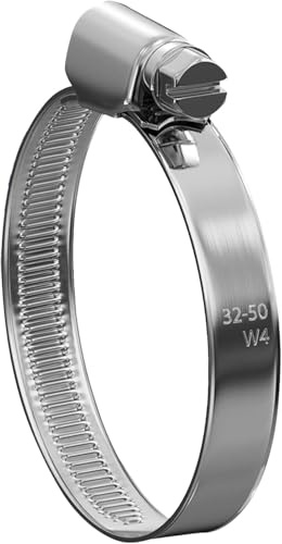 4 Stück HKB ® EDELSTAHL komplett, Schlauchschellen W4, Spannbereich 32 bis 50 mm, Bandbreite 9 mm, DIN 3017, Industriequalität, mit Schneckengewinde aus Edelstahl, 70334