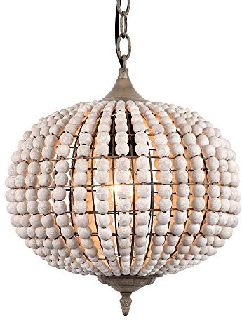 Newrays Retro Loft Vintage Rustikale Runde Holzperlen Pendelleuchte E27 Led Hängende Lampe Dekor Lichter Moderne für Wohnzimmer Hotelküche (Globe)