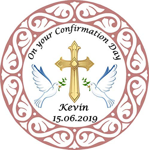 Confirmation Red Circle Cake Topper Edible Icing Sheets or Wafer Paper 7.5 inch (Size can be Changed) (Icing)