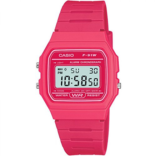 Casio Montre Quartz Unisexe 37.00mm avec Cadran LCD Digitale et Bracelet en Rubber Strap Rose F-91WC-4AEF