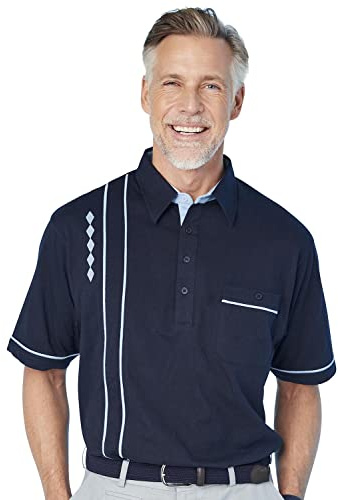 Chums Men's Short Sleeve 2 Piece Collar Embroidered Top Navy 54-56