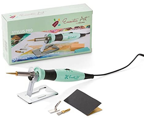 Encaustic Art Stylus Pro Werkzeug für niedrige Hitze, inklusive Eingabestift, 3 Aufsätze, Standard-Zeichenspitze, Pinselkopf und rechteckige Form, Encaustic Malzubehör