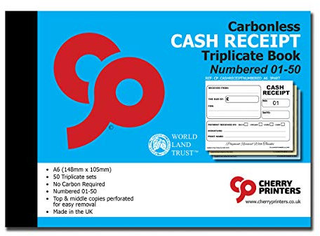 Cherry Quittungsbuch, selbstdurchschreibend, A6, 50 Sets, nummeriert 1-50, perfekt für Selbstständige und Taxis