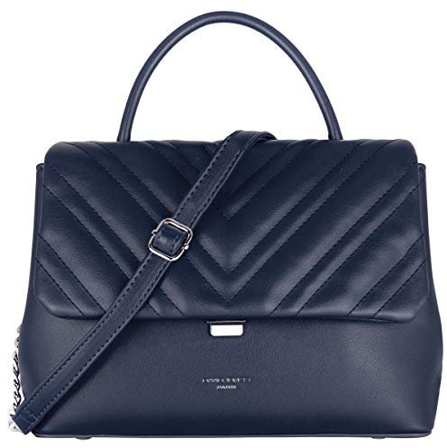 David Jones - Damen Umhängetasche - Frau Handtasche Gesteppte PU Leder - Steppmuster Tasche Mittelgroße Schultertasche - Top Griff Henkeltasche Elegante Satchel Crossbody Bag Mode Party - Blau