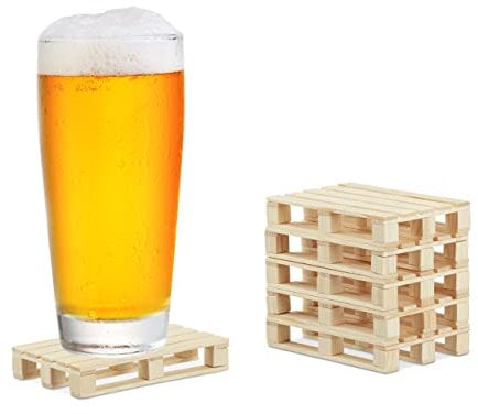 12 x Paletten Untersetzer im Set, Mini Paletten für Tassen & Gläser, Holz, Getränkeuntersetzer, 2x12x8cm, Natur