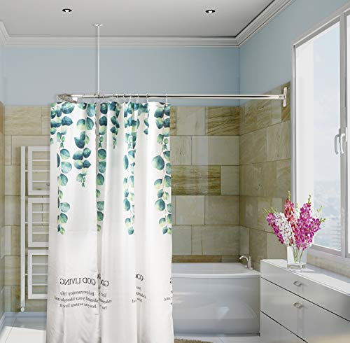 Artiwell Tringle de rideau de douche en forme de L avec support de plafond (chromée)