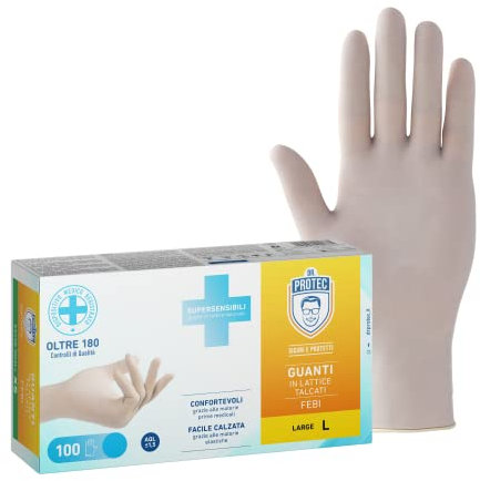 Dr. Protec,Febi Talcato, Guanti in Lattice, Taglia L,100 Pezzi