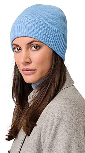 Style & Republic Kaschmir Sport Mütze-Beanie Damen aus 100% Cashmere - Dein kuscheliger Premium Beanie für stilvolle Herbst- & Winter-Momente - Mustard- ICY Blue