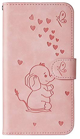 Norn for iPhone XR Phone Case,Embossed Love Heart Elephant Butterfly Pattern Folding Stand PU Leather wallet case,shokproof Flip Cover Protective Case with Card Slots,Magnetic Closure, Pink