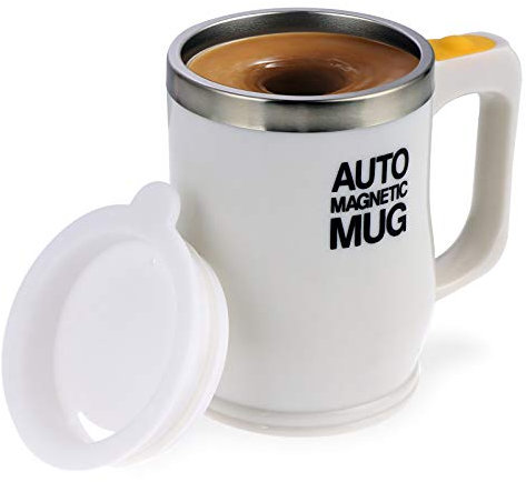 Taza de Café Autoagitada de Acero Inoxidable Magnética para Café/Té/Chocolate Caliente, Leche/Proteína de Cacao (Blanco 400 ml)