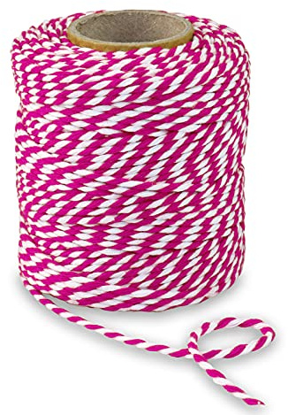 PRÄSENT BAUMWOLLKORDEL magenta/weiß, 50 m Kordelband aus Naturmaterial, 2 mm Breite, zweifarbige Geschenkkordel zum Basteln und Dekorieren, biologisch abbaubar