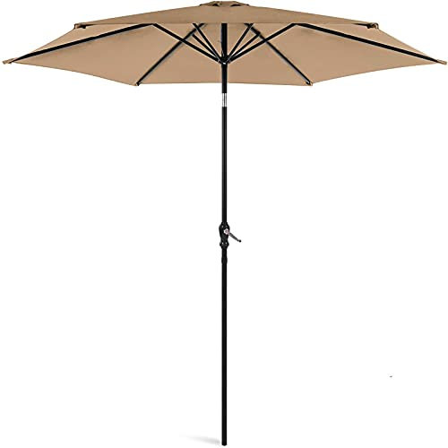 Gmjay 8,8ft Outdoor Market Patio Regenschirm mit Kurbel, Easy Push Button, Tilt, für Garten, Rasen, Deck, Garten & Pool, Beige,Khaki