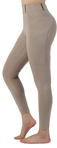 Mallas de equitación con Bolsillos para Mujer, Pantalones de Entrenamiento con Agarre de Silicona, Caqui, Small