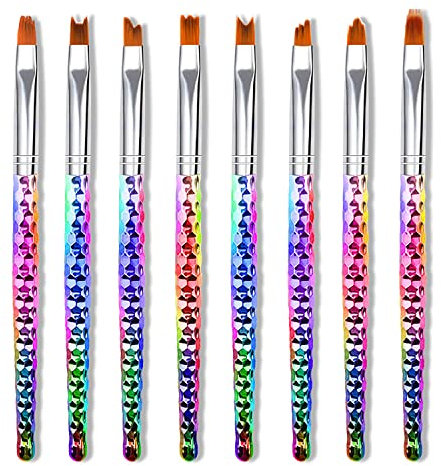 WOKOTO Lot de 8 pinceaux à ongles ombrés pour ongles en acrylique dégradé, peinture à ongles gel UV, pinceau à dessin pour nail art