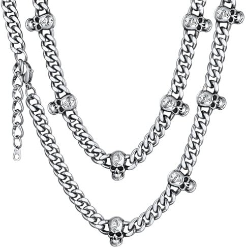 ChainsHouse Barbed Wire Cuban Necklace for Women Men Stainless Steel/18K Gold/Black Gothic Skull Thorns Choker Curb Necklaces Punk Jewelry,16-20 inch Length, 16 inches (choker), Metal, No Gemstone
