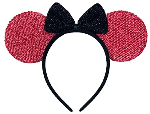 Oblique Unique® Haarreifen mit Maus Ohren und Schleife Glitzer Haarreif Mouse Kostüm Accessoire für Mädchen Damen Fasching Karneval Motto Party