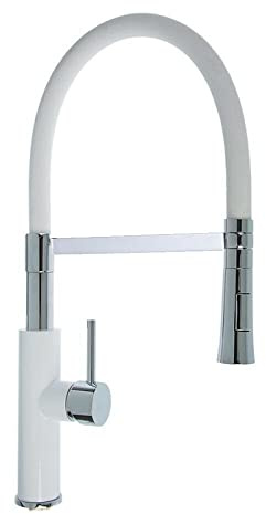 Vetrineinrete® Rubinetto con doccetta in silicone a canna alta miscelatore in da cucina 2 modalità di getto acciaio (Bianco)