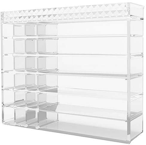 UOOLI Make-up Schminktisch Kosmetik Organizer - Rautenmuster Acryl Organizer mit 18 Lippenstiftfächern und 6 Fächern zur Aufbewahrung von Lippenstift, Skincare, Pinsel und Wattepads Transparent