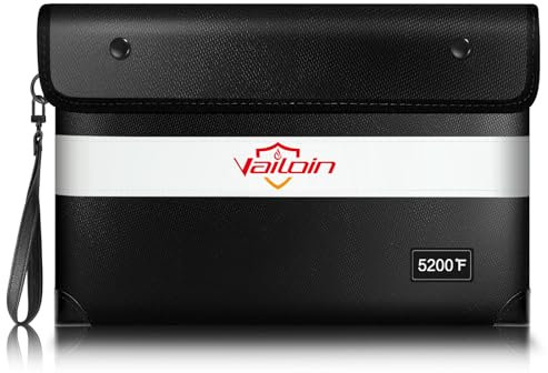 Borsa Portavalori Ignifuga con Cerniera Impermeabile, Portasoldi Ignifugo e fino a 5200 °F, Buste Ignifughe per Contanti, Borsa Ignifuga per Documenti,Contanti,Oggetti di Valore (28 x 19 cm, Nero)