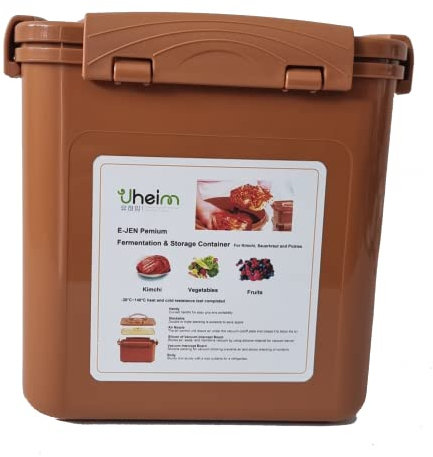 UHEIM E-Jen Premium Kimchi, Sauerkraut Container Probiotic Fermentation with Inner Vacuum Lid (1.7, Rectangular, 1, Brown)