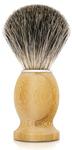 KIKC Hand Crafted Pure Badger Shaving Brush for Wet Shave, Comfortable Bamboo Handle, Soft Bristle, Best Gift for Bearded Man